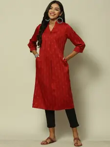Rangriti Geometric Woven Design Mandarin Collar Kurta