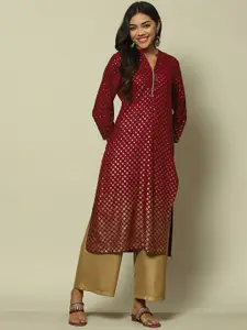 Rangriti Geometric Printed Band Collar Kurta