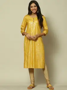 Rangriti Floral Foil Printed Straight Kurta