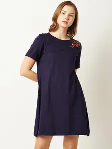 Miss Chase Women Navy Blue Solid A-Line Dress