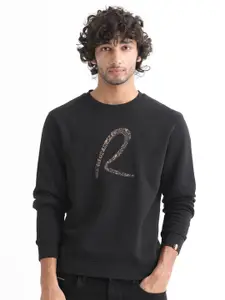 RARE RABBIT Men Marcel Typography Printed Applique Sweatshirt