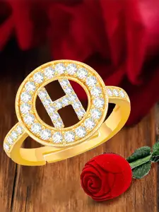 MEENAZ Gold-plated CZ-studded Adjustable Finger Ring