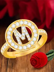 MEENAZ Gold-Plated CZ Studded Adjustable Finger Ring