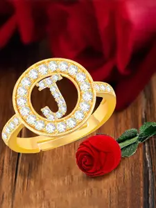 MEENAZ Gold-Plated CZ Studded Adjustable Finger Ring