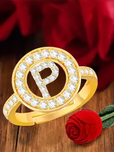 MEENAZ Gold-plated CZ-studded Adjustable Finger Ring