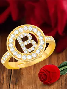 MEENAZ Gold-plated CZ-studded Adjustable Finger Ring