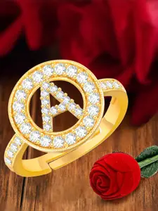 MEENAZ Gold-Plated CZ Studded Adjustable Finger Ring