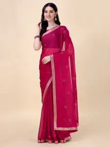 Indian Women Embellished Beads And Stones Pure Chiffon Saree
