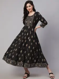 KALINI Ethnic Motifs Printed A Line Ethnic Dress