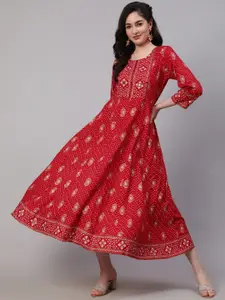 KALINI Ethnic Motifs Printed A Line Ethnic Dress