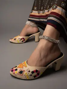 Shoetopia Girls Embroidered Block Heel Mules