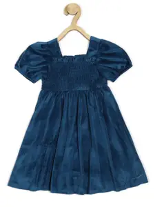 Peter England Square Neck Puff Sleeve Fit & Flare Smocked Effect Dress