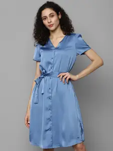 Allen Solly Woman V-Neck Belted Shirt Style Dress