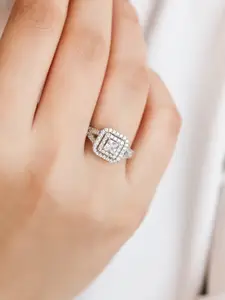 Zavya Women 925 Sterling Silver Rhodium-Plated CZ Studded Finger Ring