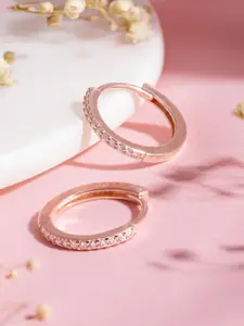 Zavya Contemporary Rose-Gold Plated 925 Sterling Silver CZ Studded Hoop Earrings