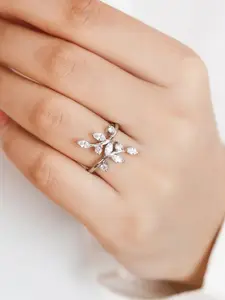 Zavya Women 925 Sterling Silver Rhodium-Plated CZ Studded Finger Ring