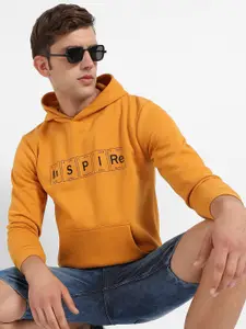 Campus Sutra Typography Printed Hooded Pure Cotton Pullover Sweatshirt