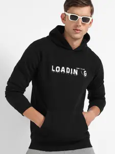Campus Sutra Typography Printed Hooded Cotton Pullover Sweatshirt