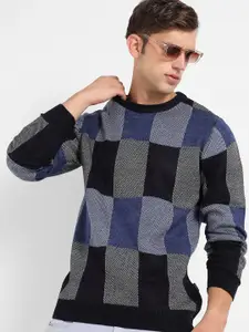 Campus Sutra Checked Ribbed Woollen Pullover