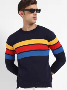 Campus Sutra Striped Woolen Pullover