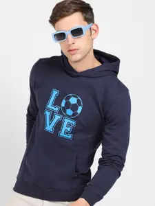 Campus Sutra Typography Printed Hooded Cotton Pullover Sweatshirt