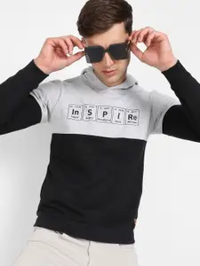 Campus Sutra Colourblocked Cotton Hooded Pullover Sweatshirt
