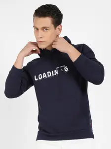 Campus Sutra Typography Printed Hooded Cotton Pullover Sweatshirt