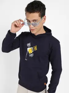 Campus Sutra Typography Printed Hooded Cotton Pullover Sweatshirt