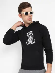 Campus Sutra Typography Printed Hooded Cotton Pullover Sweatshirt