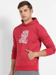Campus Sutra Typography Printed Hooded Pure Cotton Pullover Sweatshirt