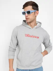 Campus Sutra Typography Printed Hooded Cotton Pullover Sweatshirt