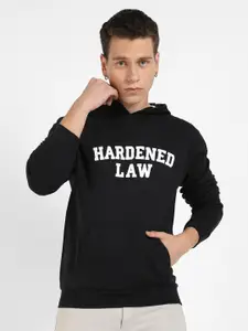 Campus Sutra Typography Printed Hooded Cotton Pullover Sweatshirt