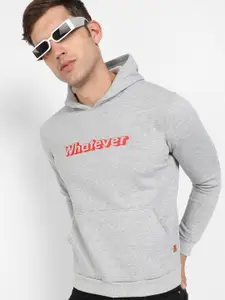 Campus Sutra Typography Printed Hooded Cotton Pullover Sweatshirt