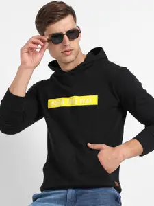 Campus Sutra Typography Printed Hooded Cotton Pullover Sweatshirt