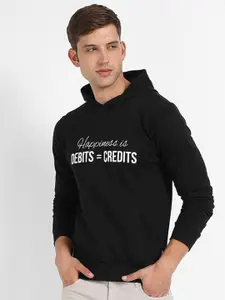 Campus Sutra Typographic Printed Hooded Cotton Pullover Sweatshirt