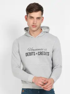 Campus Sutra Typography Printed Hooded Cotton Pullover Sweatshirt