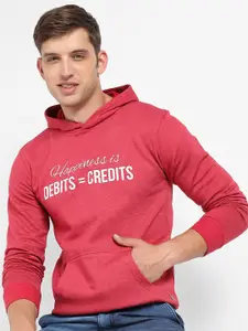 Campus Sutra Typography Printed Hooded Cotton Pullover Sweatshirt