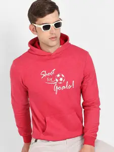 Campus Sutra Typography Printed Hooded Cotton Pullover Sweatshirt