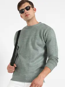 Campus Sutra Self Design Ribbed Woollen Pullover