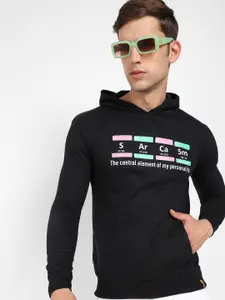 Campus Sutra Typography Printed Hooded Cotton Pullover Sweatshirt
