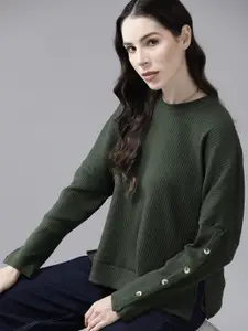 The Roadster Lifestyle Co. Ribbed Button Detail Sleeves Top