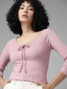 The Roadster Lifestyle Co. Ribbed Tie-Up Neck Top