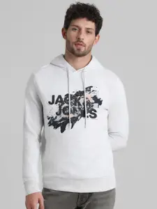 Jack & Jones Brand Logo Printed Hooded Cotton Sweatshirt