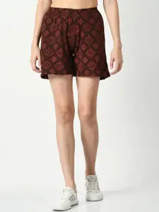 BAESD Women Floral Printed High-Rise Pure Cotton Shorts