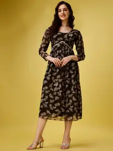 Fashion2wear Floral Print Georgette Empire Midi Dress