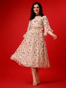 Fashion2wear Floral Print Georgette Fit & Flare Midi Dress