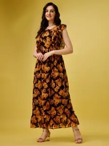 Fashion2wear Floral Printed Ruffled Georgette Maxi Dress