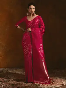 Soch Pink & Gold-Toned Woven Design Zari Tussar Saree