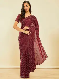 Soch Maroon Embellished Beads and Stones Saree