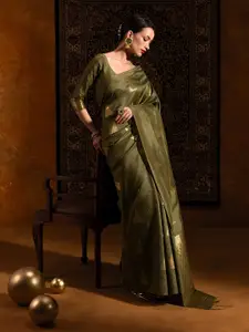 Soch Olive Green & Gold Woven Design Zari Tussar Saree